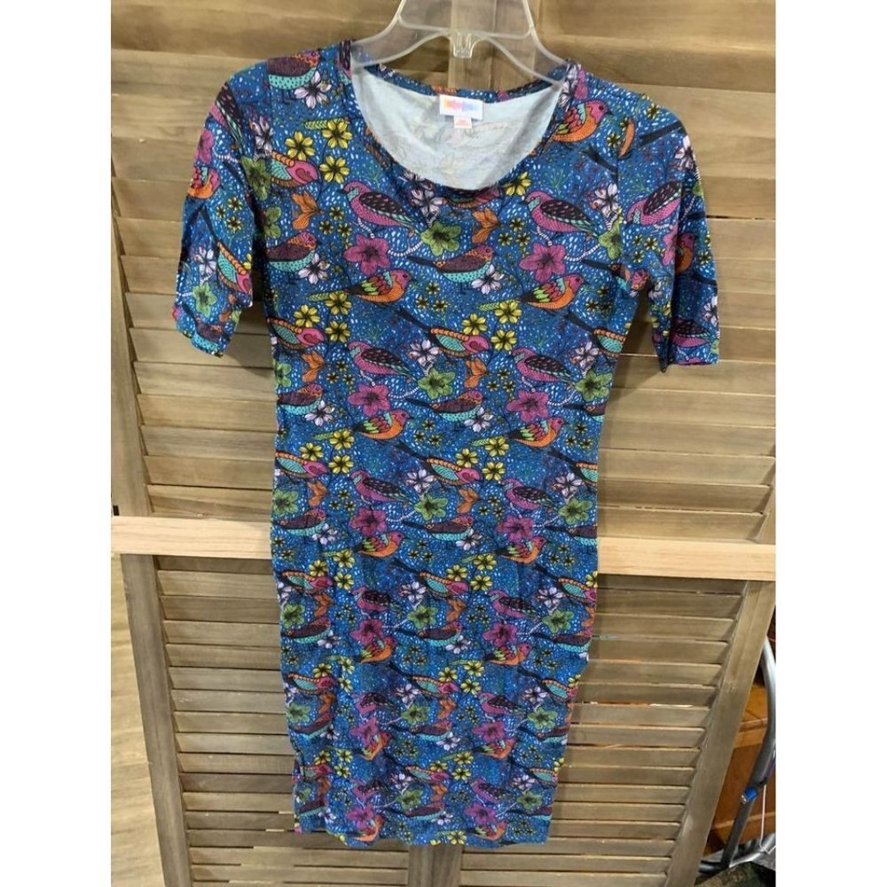 Lularoe Bird Print Pencil Dress Womens Size XS Blue Z6